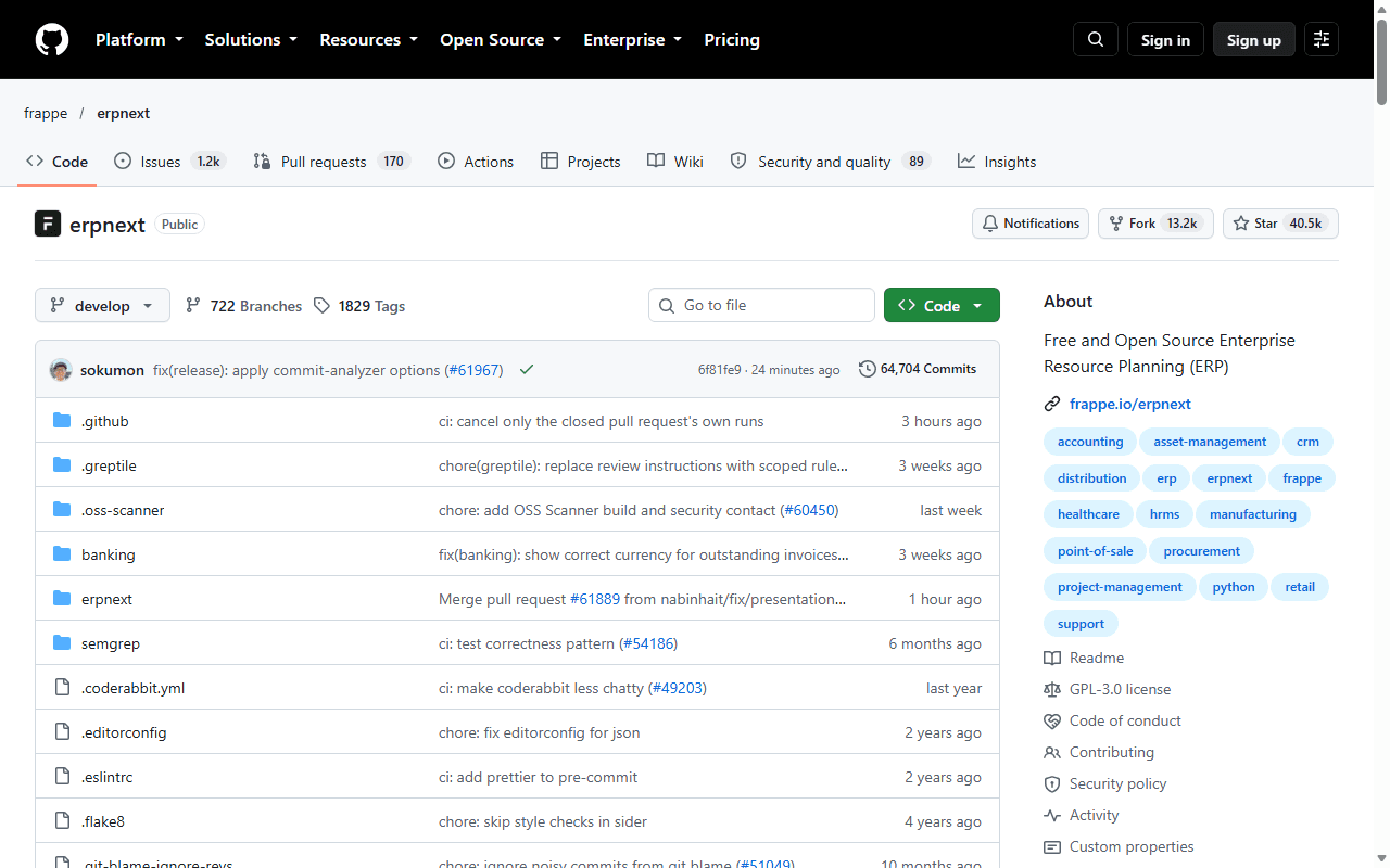 ERPNext repository page