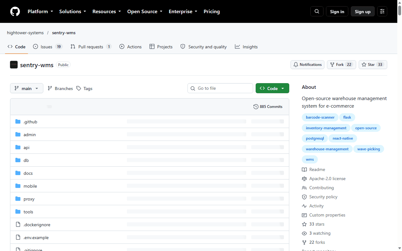 Sentry WMS repository page